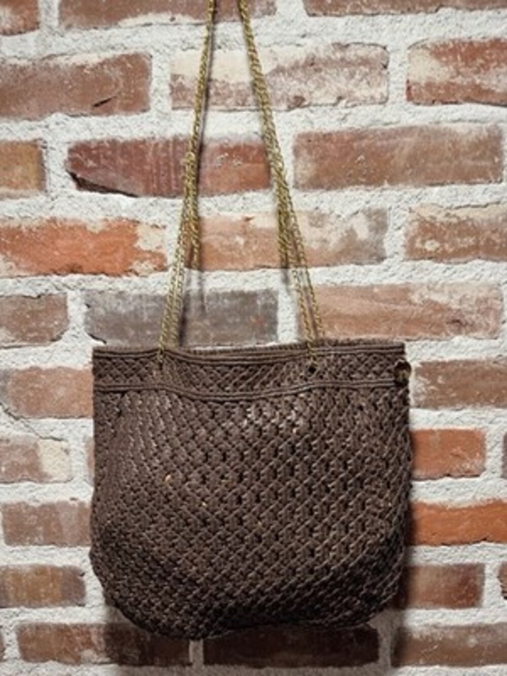 Clare V. Brown Woven Leather Chain Strap Tote Shoulder Bag Lightweight Open Top
